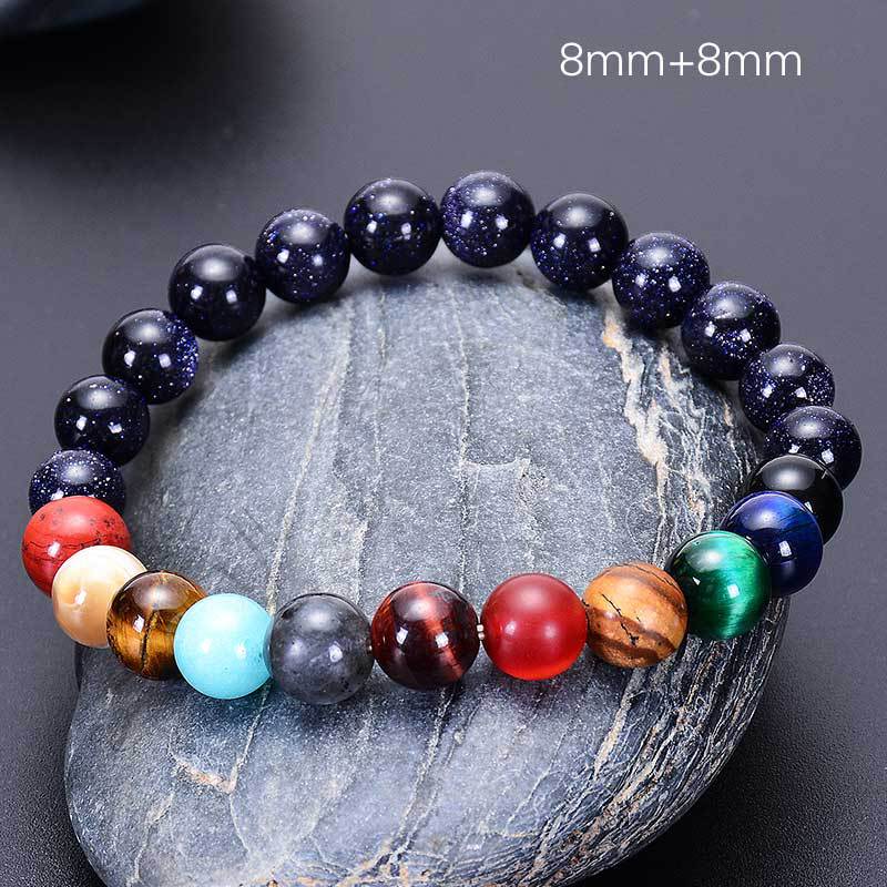 Piedra de arena azul natural al por mayor la pulsera de ocho planetas